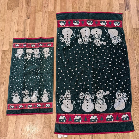 Vintage Bath Towel Set Cecil Saydah Snowmen Christmas Holiday Cotton Soft - Picture 3 of 14